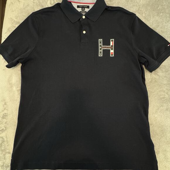Tommy Hilfiger Big H Polo Shirt Mens Size XL Blue Casual Short Sleeve Patriotic - Picture 1 of 14